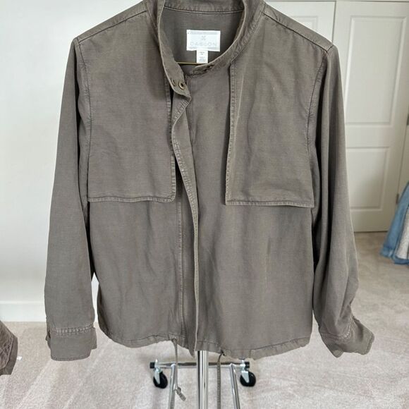 Caslon Fall Military Style Jacket Lightweight Olive Green Side Seam Pockets - Picture 4 of 11